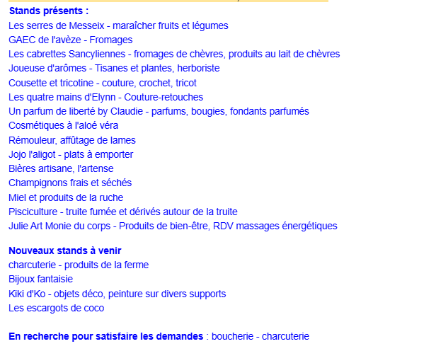 Marché des artisans et producteurs locaux_Messeix