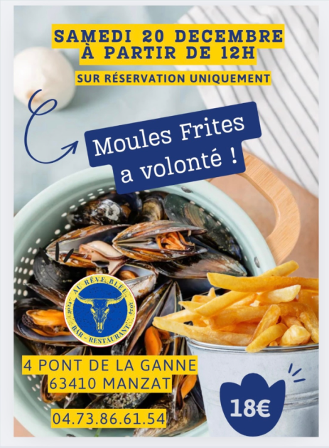 © Repas moules frites_Manzat - restaurant le rêve bleu