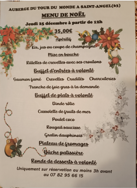 © Menu de Noël_Saint-Angel - Auberge du tour du monde