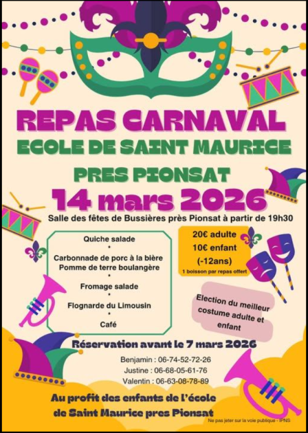 © Repas carnaval_Saint-Maurice-près-Pionsat - Association de parents d'élèves